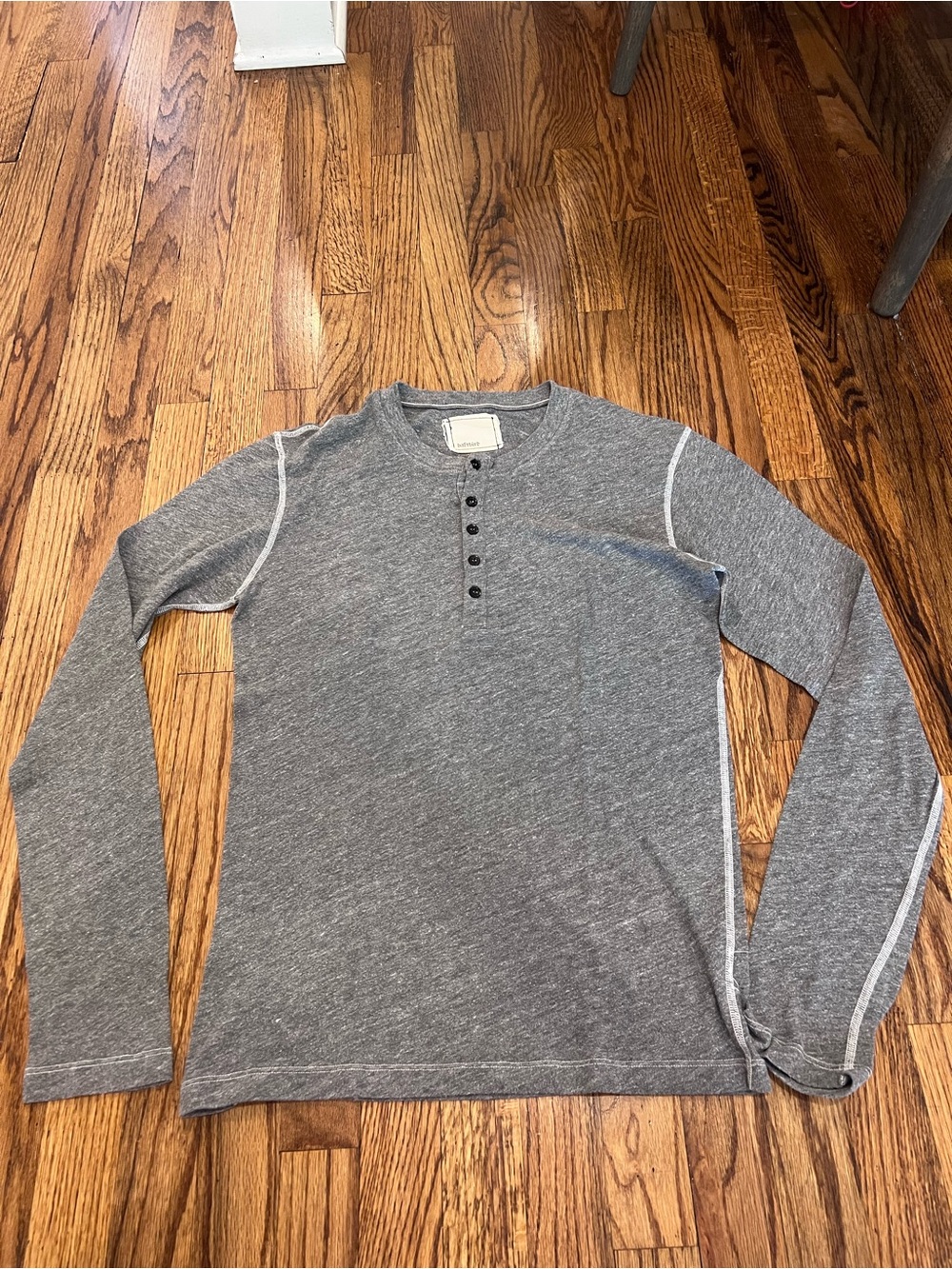 Daftbird Raglan Henley Long Sleeve T Shirt Soft Made in USA Grey Size Small